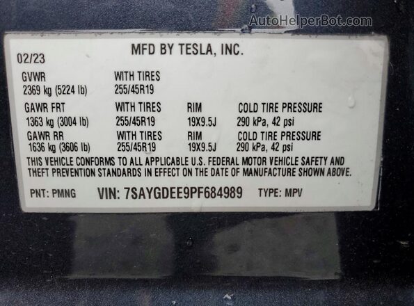 7SAYGDEE9PF684989 2023 TESLA MODEL Синий Вид подкапотного пространства