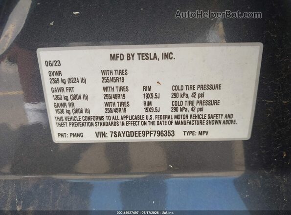 7SAYGDEE9PF796353 2023 TESLA MODEL Y Gray Engine compartment view
