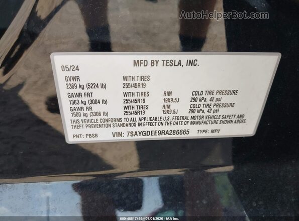 7SAYGDEE9RA286665 2024 TESLA MODEL Y Black Շարժիչի բաժամունքի տեսք