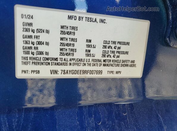 7SAYGDEE9RF007699 2024 TESLA MODEL Blue Вид підкапотного простору