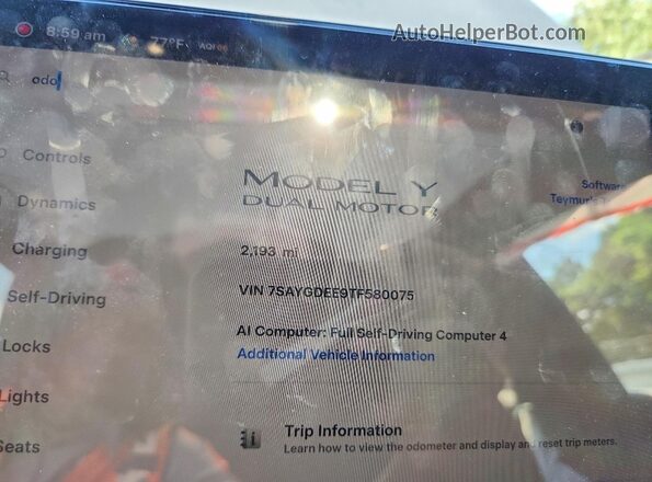 7SAYGDEE9TF580075 2026 TESLA MODEL Charcoal Widok zestawu wskaźników