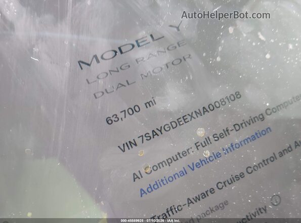 7SAYGDEEXNA008108 2022 TESLA MODEL Y Gray 360 interior view