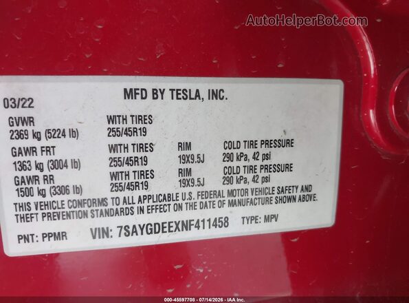 7SAYGDEEXNF411458 2022 TESLA MODEL Y Silver Widok komory silnika