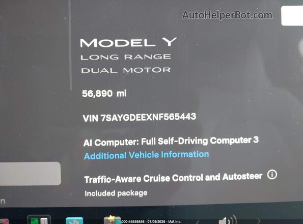 7SAYGDEEXNF565443 2022 TESLA MODEL Y Black Rear seats view