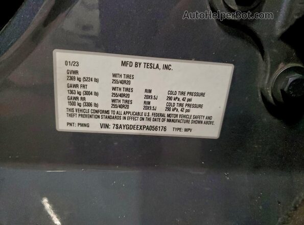 7SAYGDEEXPA056176 2023 TESLA MODEL Серебряный Вид наклейки с VIN-кодом