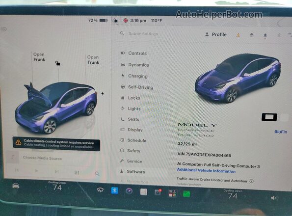 7SAYGDEEXPA064469 2023 TESLA MODEL Blue Widok zestawu wskaźników
