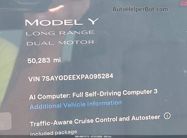 7SAYGDEEXPA095284 2023 TESLA MODEL Y White Հետևի նստատեղերի տեսք
