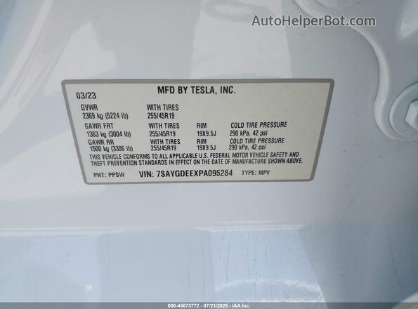 7SAYGDEEXPA095284 2023 TESLA MODEL Y White Շարժիչի բաժամունքի տեսք