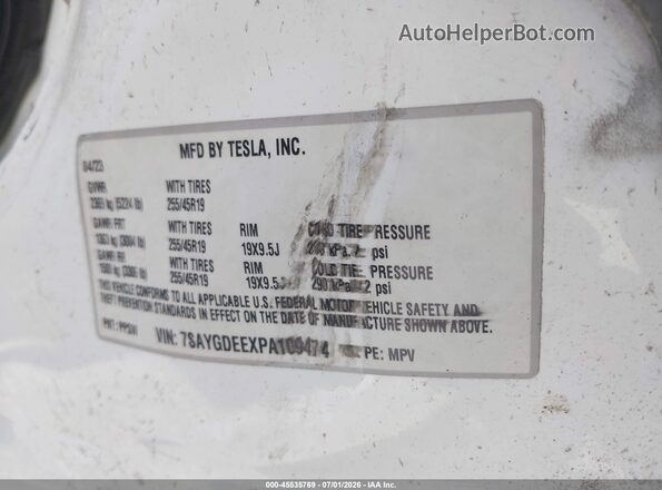 7SAYGDEEXPA109474 2023 TESLA MODEL Y Белый Вид подкапотного пространства