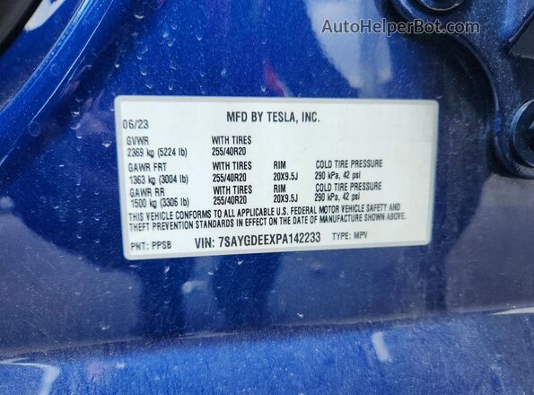 7SAYGDEEXPA142233 2023 TESLA MODEL Синий Вид подкапотного пространства