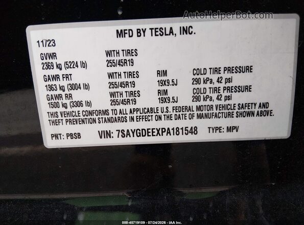 7SAYGDEEXPA181548 2023 TESLA MODEL Y Black Вид підкапотного простору