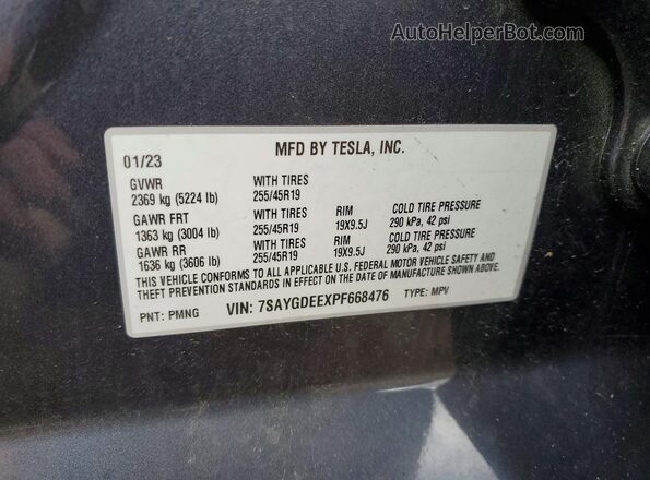 7SAYGDEEXPF668476 2023 TESLA MODEL Gray ძრავის განყოფილების ხედი