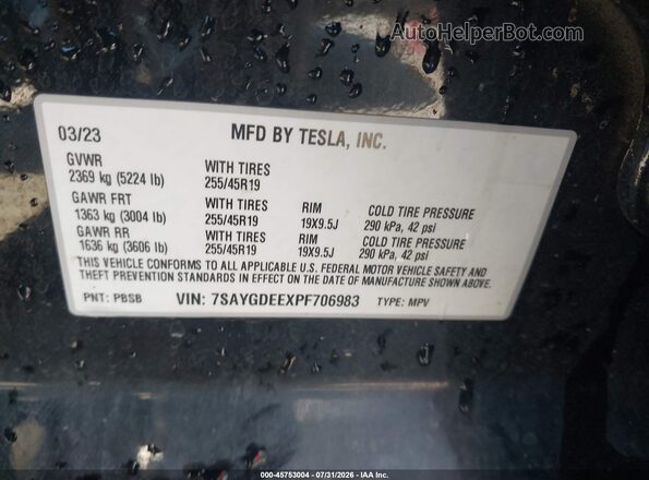 7SAYGDEEXPF706983 2023 TESLA MODEL Y Black Widok komory silnika