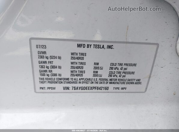 7SAYGDEEXPF842160 2023 TESLA MODEL Y White Вид підкапотного простору