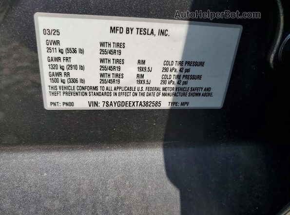 7SAYGDEEXTA382585 2026 TESLA MODEL Gray Engine compartment view
