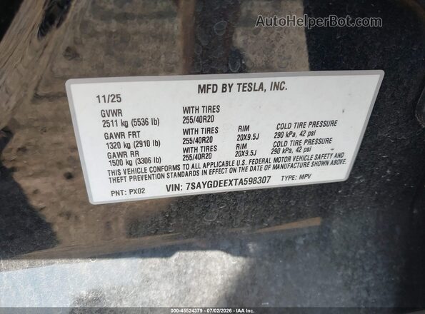 7SAYGDEEXTA598307 2026 TESLA MODEL Y Black Vista del compartimento del motor