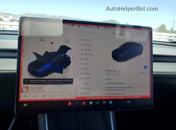 7SAYGDEEXTF361870 2026 TESLA MODEL Blue Սարքավորումների վահանակի տեսք