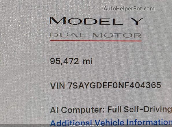 7SAYGDEF0NF404365 2022 TESLA MODEL Y Gray Widok wnętrza 360 stopni