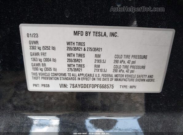 7SAYGDEF0PF668575 2023 TESLA MODEL Y Black Вид підкапотного простору