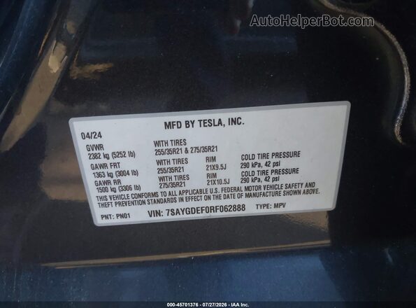 7SAYGDEF0RF062888 2024 TESLA MODEL Y Gray Vista del compartimento del motor