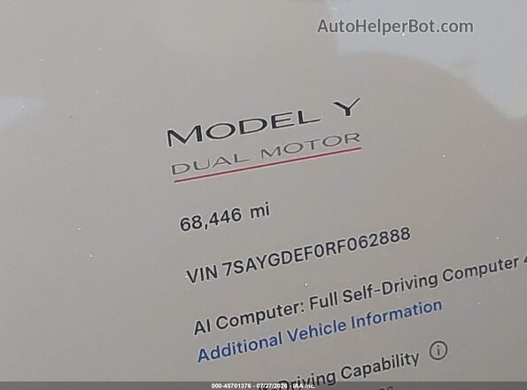 7SAYGDEF0RF062888 2024 TESLA MODEL Y Gray 