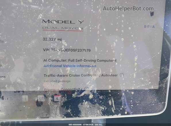 7SAYGDEF0SF237579 2025 TESLA MODEL Y Серый 
