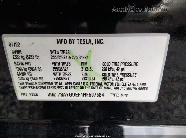 7SAYGDEF1NF507584 2022 TESLA MODEL Y Black Շարժիչի բաժամունքի տեսք