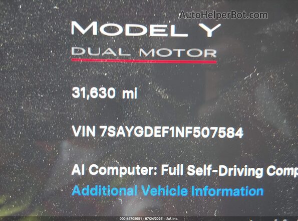 7SAYGDEF1NF507584 2022 TESLA MODEL Y Black 