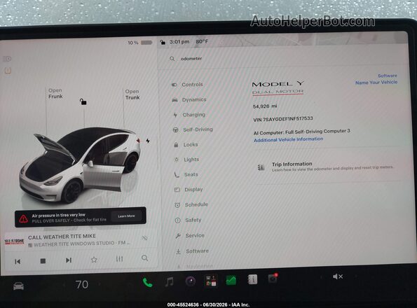 7SAYGDEF1NF517533 2022 TESLA MODEL Y White Widok tylnych siedzeń
