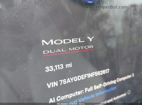 7SAYGDEF1NF562617 2022 TESLA MODEL Y Blue Rear seats view