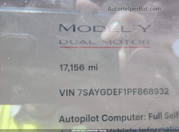7SAYGDEF1PF868932 2023 TESLA MODEL Y White Вид задніх сидінь