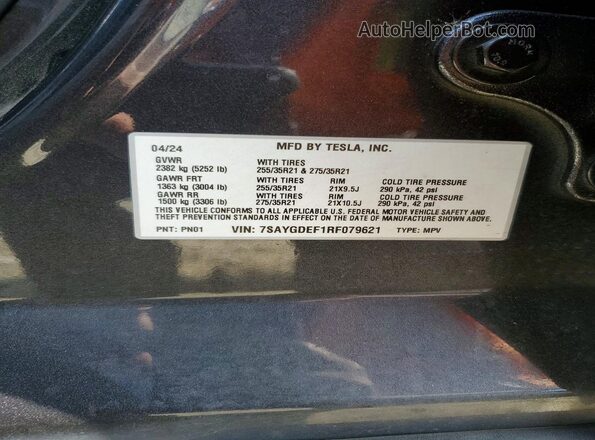 7SAYGDEF1RF079621 2024 TESLA MODEL Charcoal 360 interior view