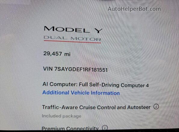 7SAYGDEF1RF181551 2024 TESLA MODEL White ხელსაწყოთა პანელის ხედი