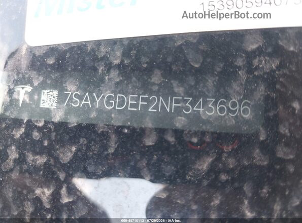 7SAYGDEF2NF343696 2022 TESLA MODEL Y Gray Вид підкапотного простору