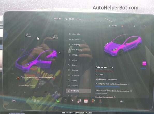 7SAYGDEF2NF455480 2022 TESLA MODEL Y Red Вид задніх сидінь