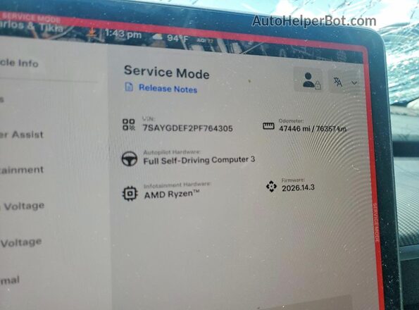 7SAYGDEF2PF764305 2023 TESLA MODEL Black Вид щитка приладів
