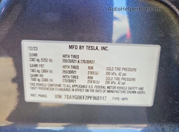 7SAYGDEF2PF968117 2023 TESLA MODEL Charcoal Engine compartment view