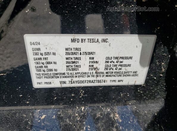 7SAYGDEF2RA278674 2024 TESLA MODEL Black VIN კოდის სტიკერის ხედი