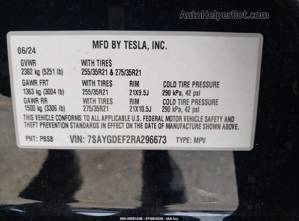 7SAYGDEF2RA296673 2024 TESLA MODEL Y Black Vista del compartimento del motor