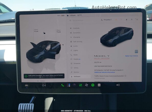 7SAYGDEF2SF311570 2025 TESLA MODEL Y Черный Вид задних сидений
