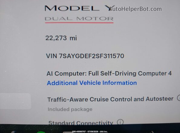 7SAYGDEF2SF311570 2025 TESLA MODEL Y Черный 