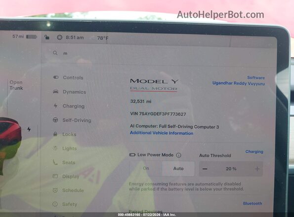 7SAYGDEF3PF773627 2023 TESLA MODEL Y Red Հետևի նստատեղերի տեսք
