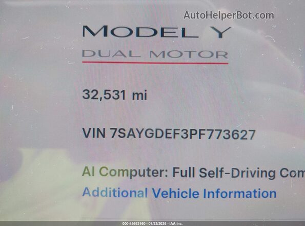 7SAYGDEF3PF773627 2023 TESLA MODEL Y Red 