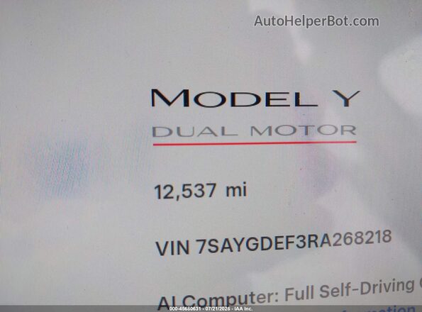 7SAYGDEF3RA268218 2024 TESLA MODEL Y Blue 
