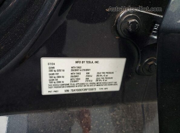 7SAYGDEF3RF155873 2024 TESLA MODEL Gray VIN sticker view