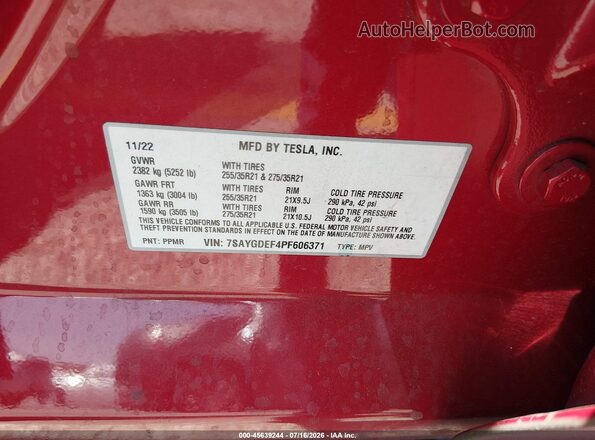 7SAYGDEF4PF606371 2023 TESLA MODEL Y Red Vista del compartimento del motor