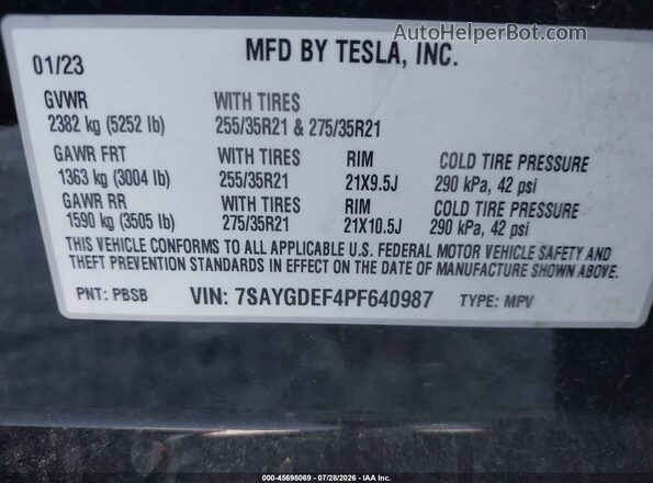 7SAYGDEF4PF640987 2023 TESLA MODEL Y Черный Вид подкапотного пространства