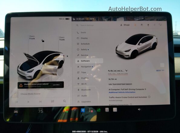 7SAYGDEF5NF396201 2022 TESLA MODEL Y White Հետևի նստատեղերի տեսք