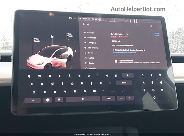 7SAYGDEF5NF397459 2022 TESLA MODEL Y Gray Հետևի նստատեղերի տեսք