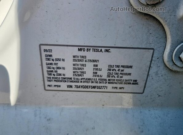 7SAYGDEF5NF552771 2022 TESLA MODEL Белый Вид подкапотного пространства